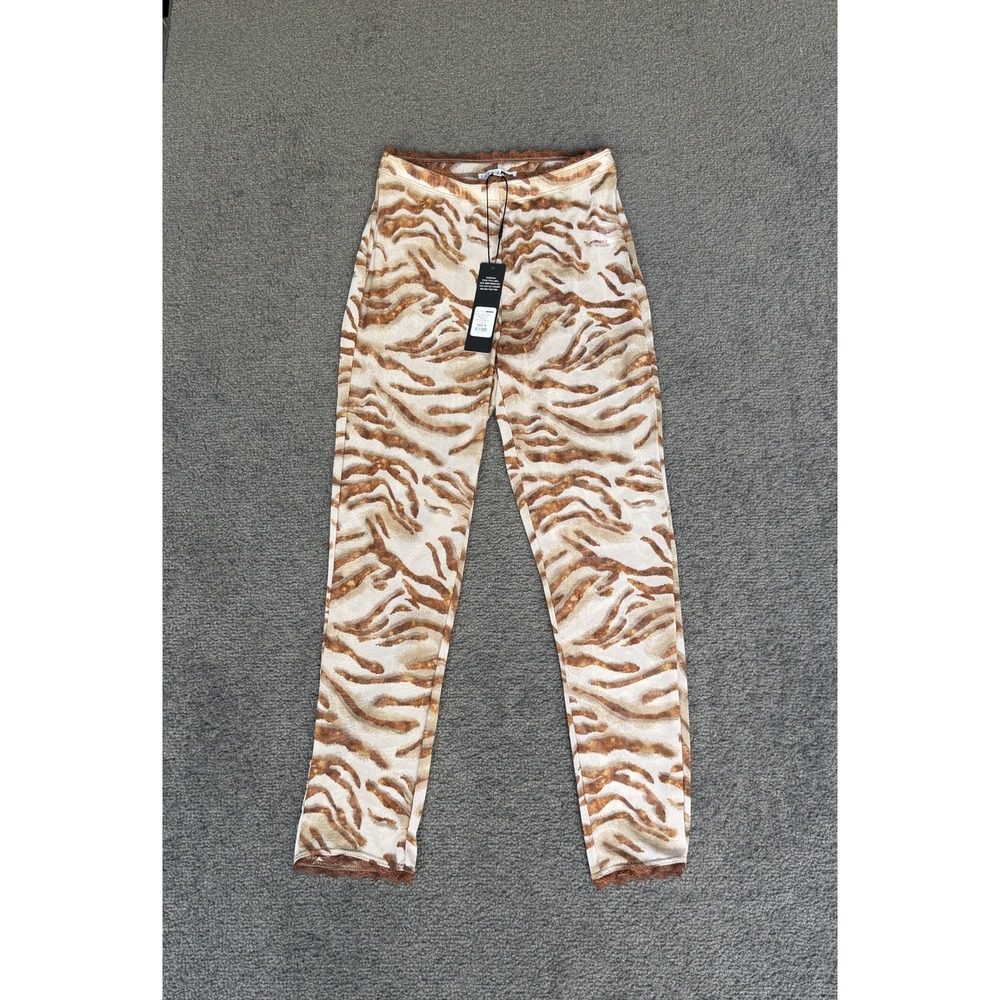 Fashion Nova Mila Animal Print Mesh Leggings Tan Brown Tiger Lace Trim Small